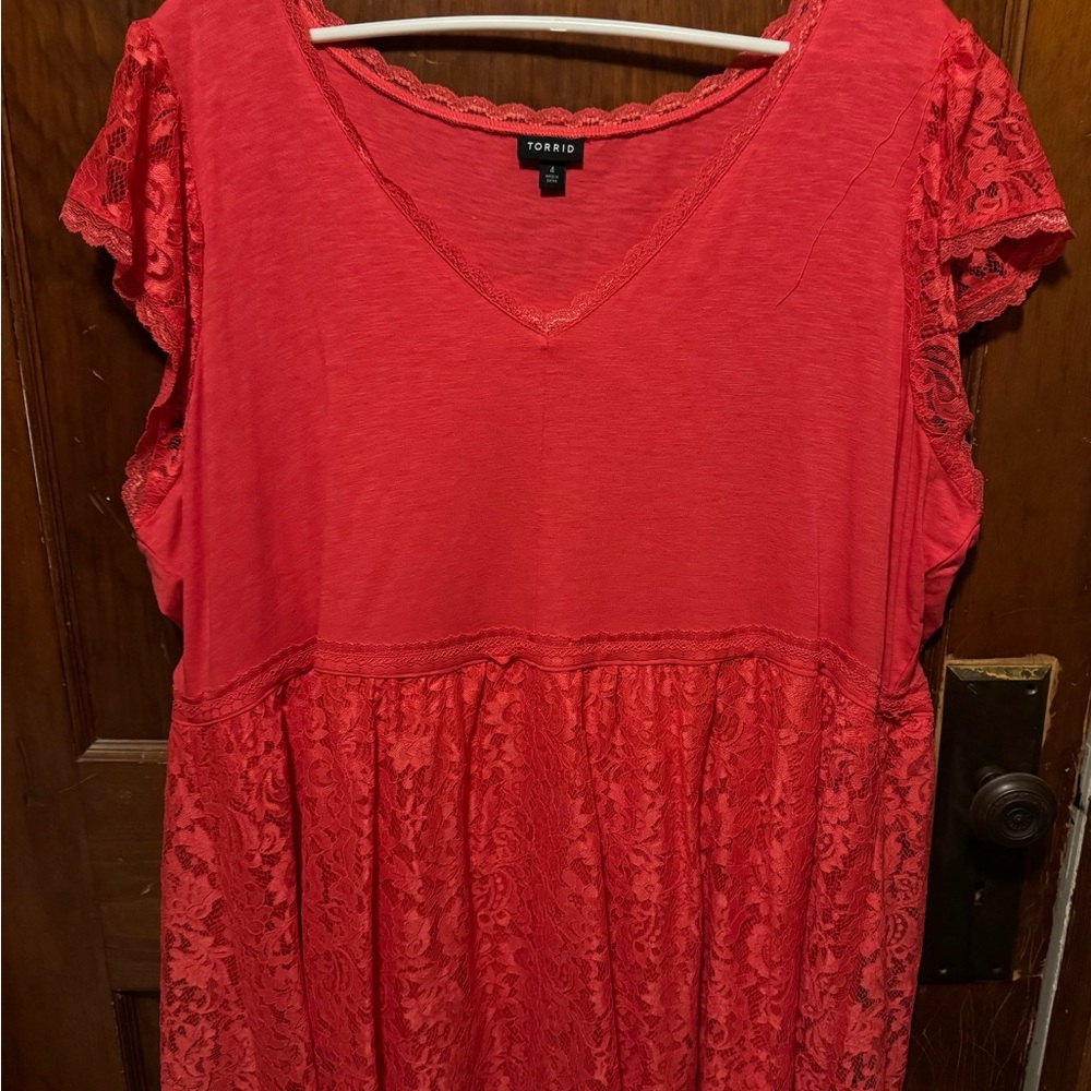 Torrid Orange Pink Flutter Sleeve Ruffled Blouse